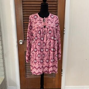 Pink Floral Long Sleeve Mini Dress